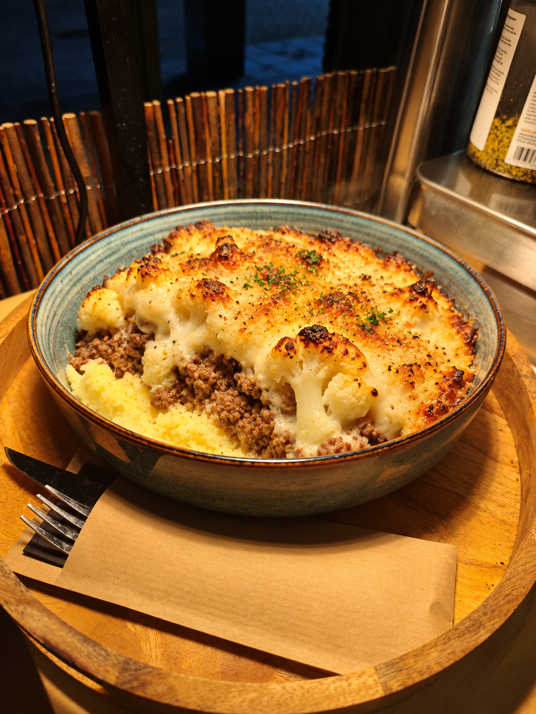 Ovenschotel met puree, gehakt, bloemkool en bechamelsaus